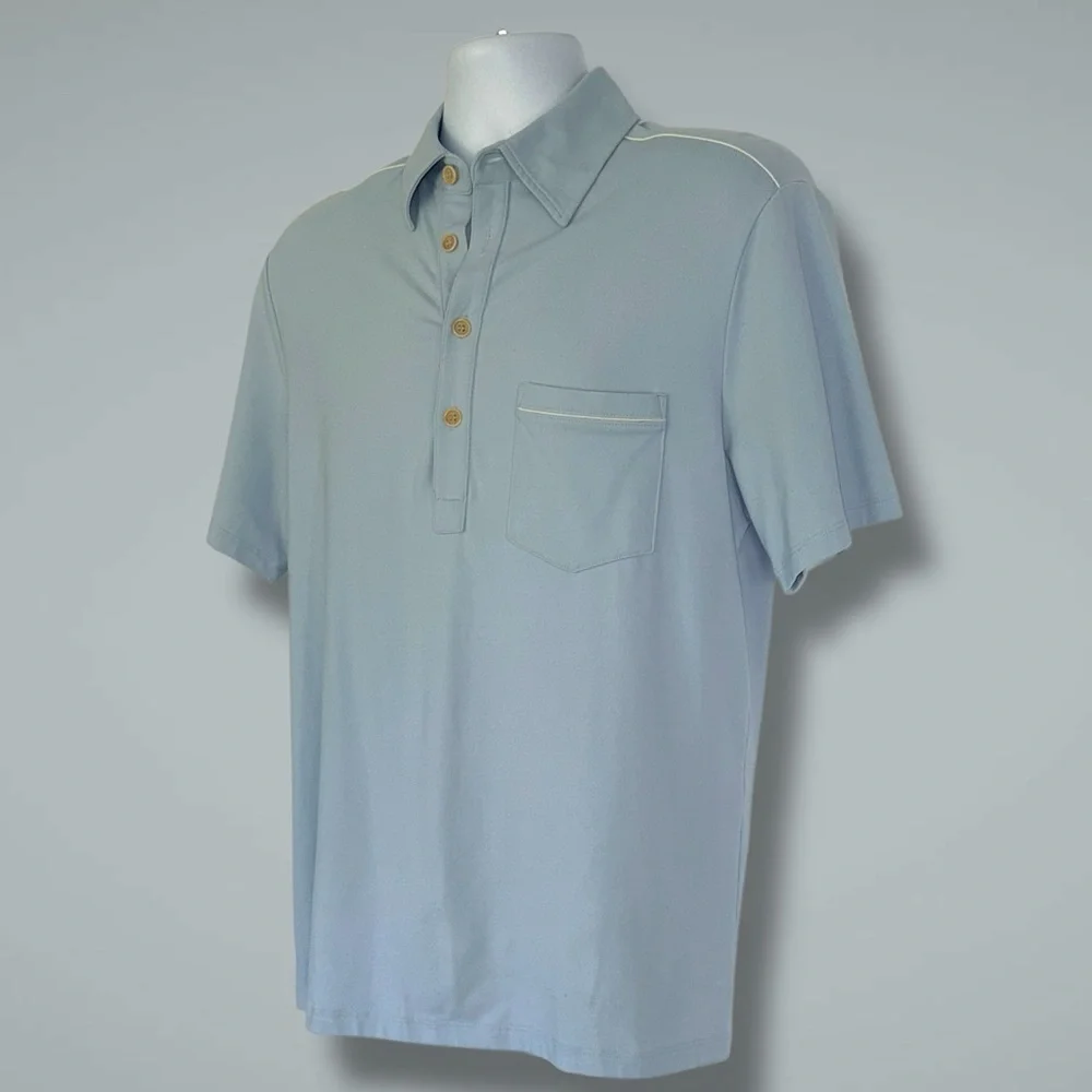 Theory Men’s Blue Popover Polo Shirt M | 4-Button Placket, Chest Pocket - Picture 6 of 14